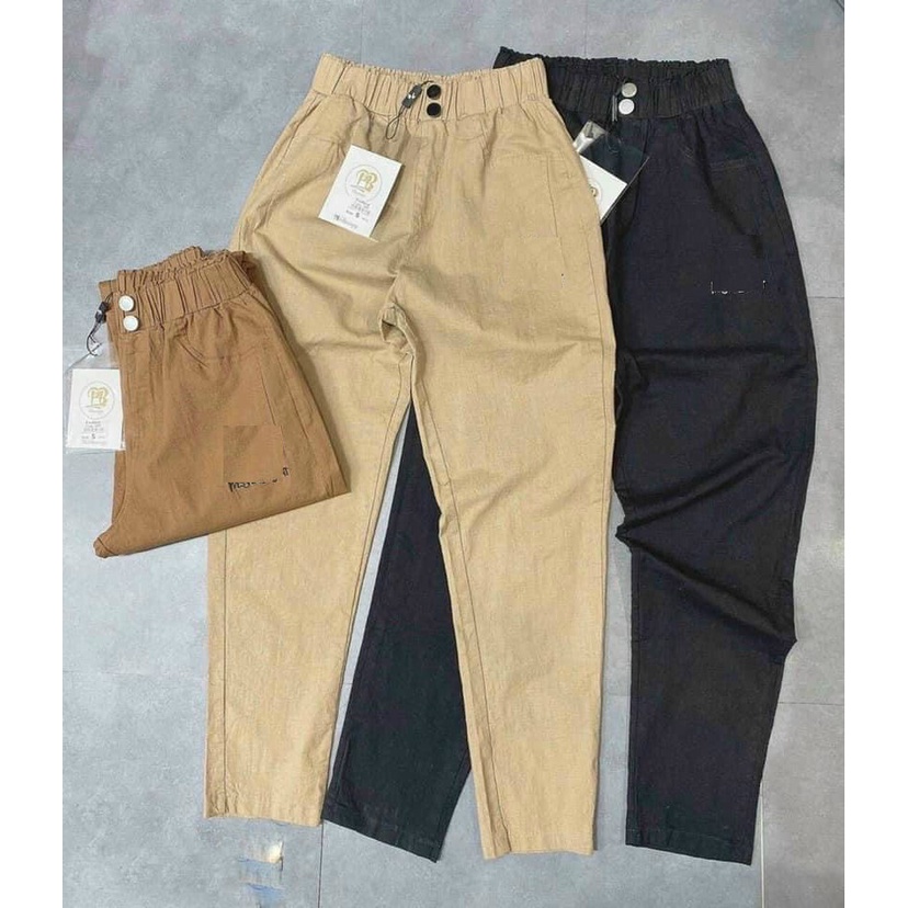Quần đũi BAGGY nữ thái lưng thun cạp chun cao dáng đứng Vải đũi có BIG SIZE   - QN10