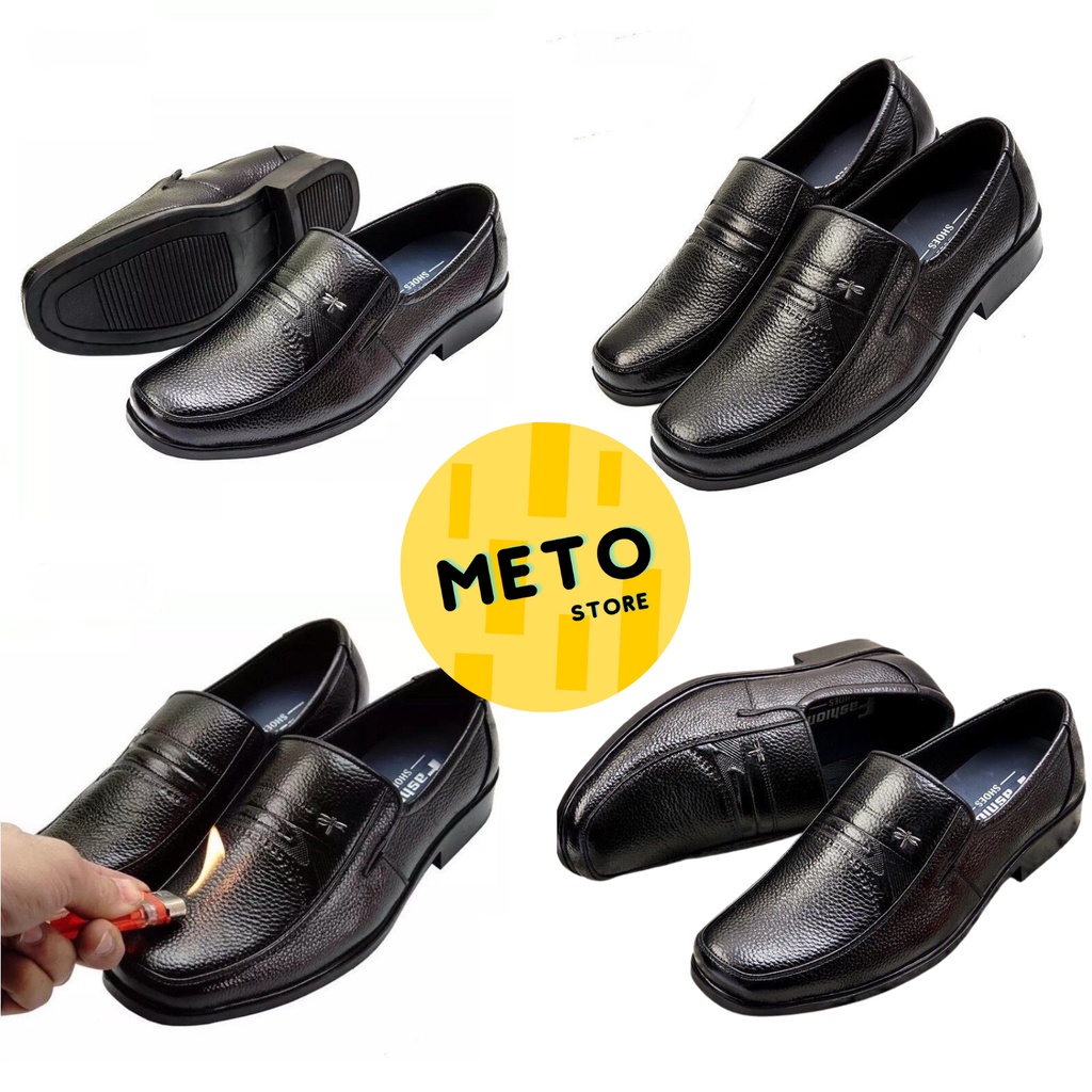 Giầy da trung niên cao cấp Da bò thật đế cao su khâu viền