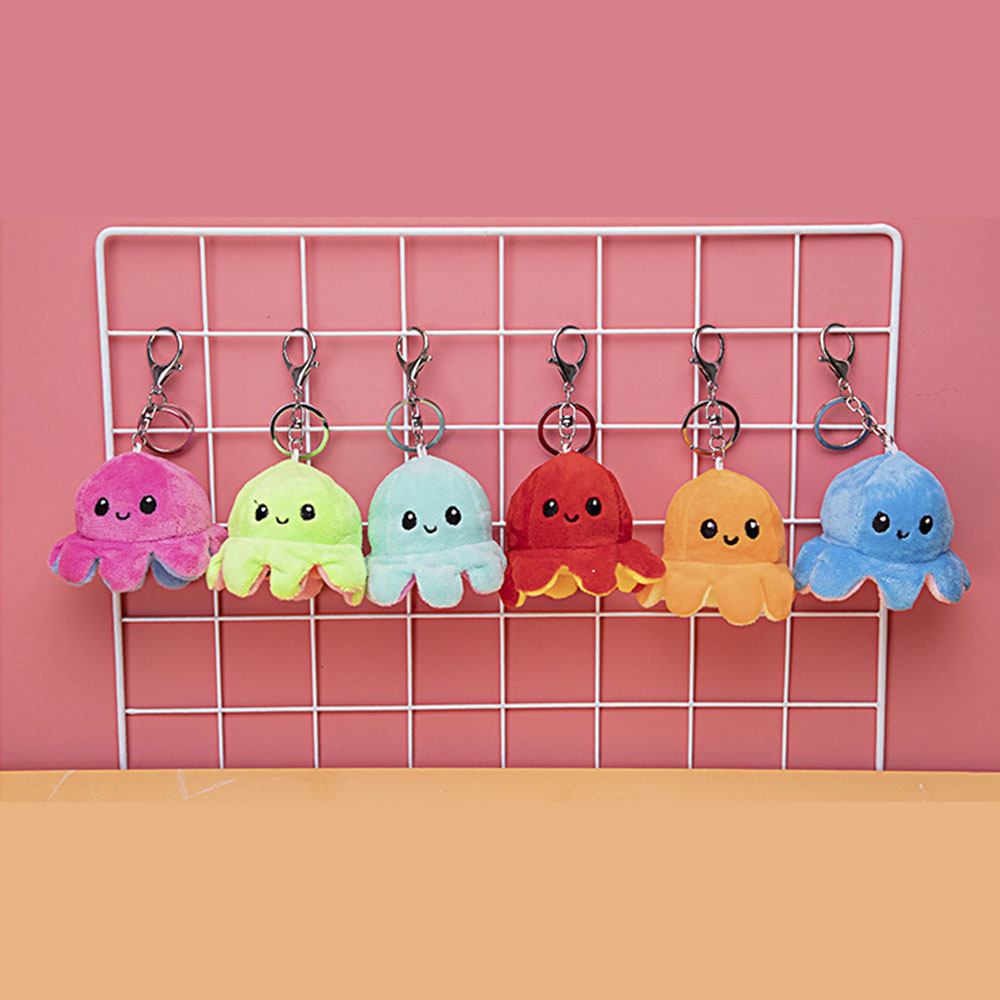 【sweet】Korean woman cartoon cute Flip expression octopus plush toy pendant for bag keychain octopus plush doll