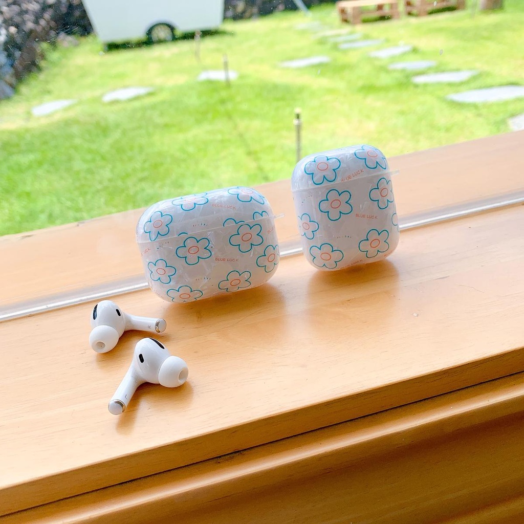 Blue Flowers Jane Trandsparent Aipods Case Apple Wireless Bluetooth Headset 1/2/3 Pro Hard Protective Case