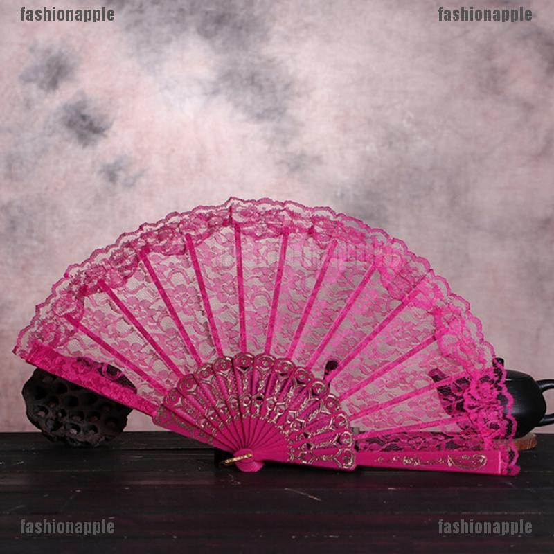 💥💥Quạt Xếp Cầm Tay Bằng Vải Lụa Phối Ren Họa Tiết Hoa Phong Cách Trung Hoa💥💥