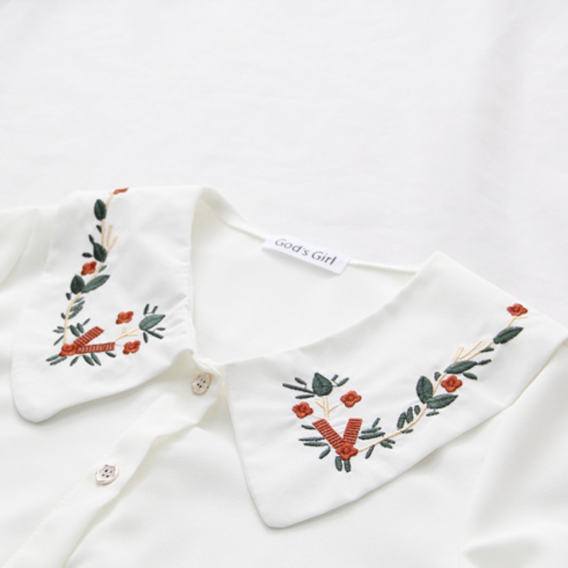 Áo sơ mi voan dài tay thêu hoa phong cách Hàn Quốc thanh lịch dành cho nữ | BigBuy360 - bigbuy360.vn