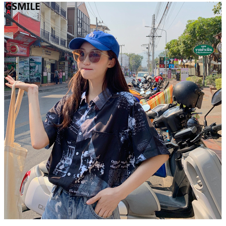 Áo sơ mi tay ngắn in họa tiết Harajuku phong cách Hàn Quốc cho nam/nữ | BigBuy360 - bigbuy360.vn