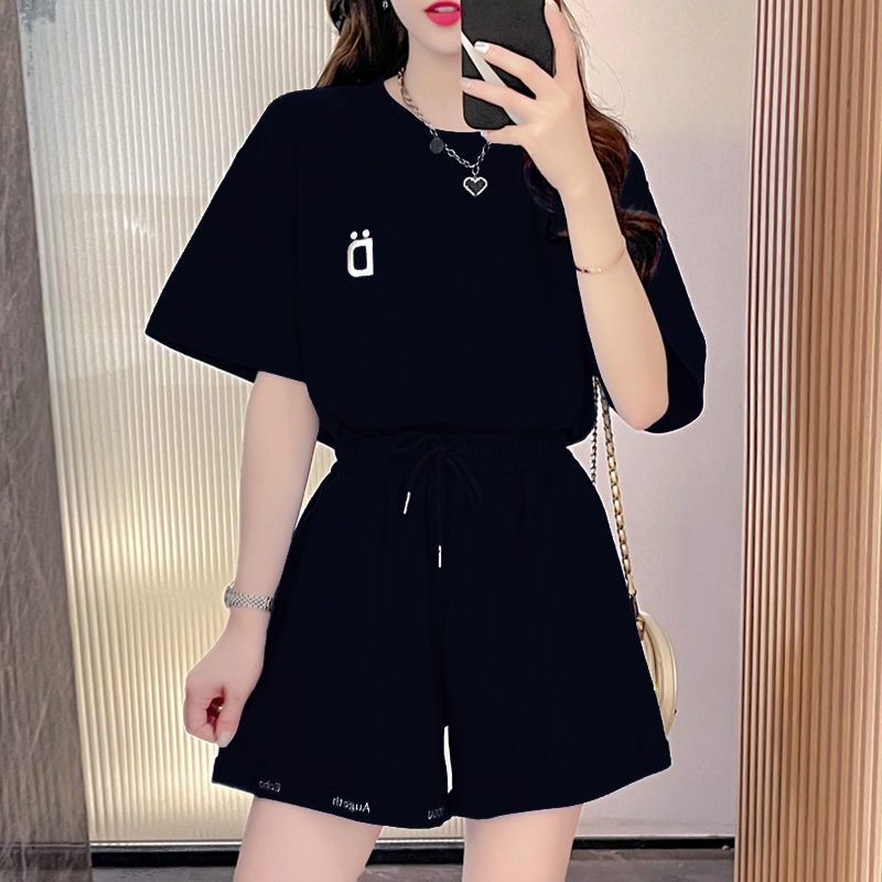 Leisure sports suit female 2021 new Korean summer dress net red loose large size thin short sleeved shorts two-piece set