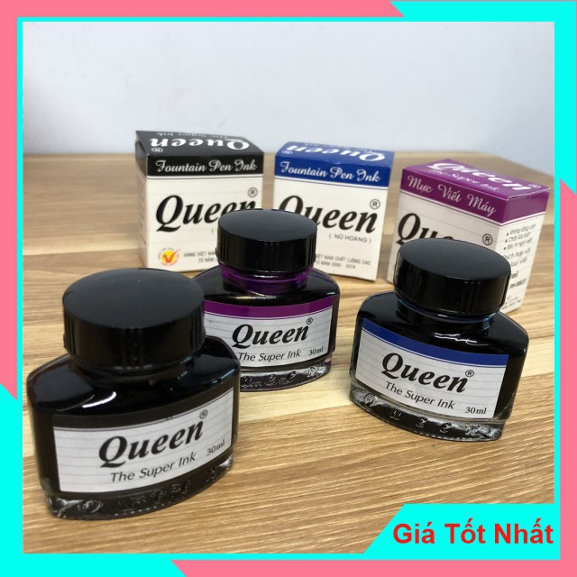 Mực Viết Bút Máy Queen (30ml) 3 Màu Xanh Đen Tím - Phù hợp sử dụng cho nhiều loại bút máy