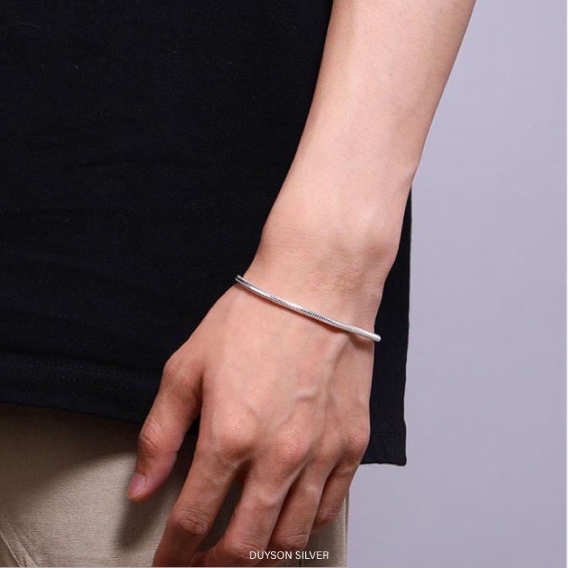 Lắc tay đôi bạc, vòng tay cặp bạc nam nữ Basic thiết kế dây mì cá tính DUYSON SILVER [LTKX15]
