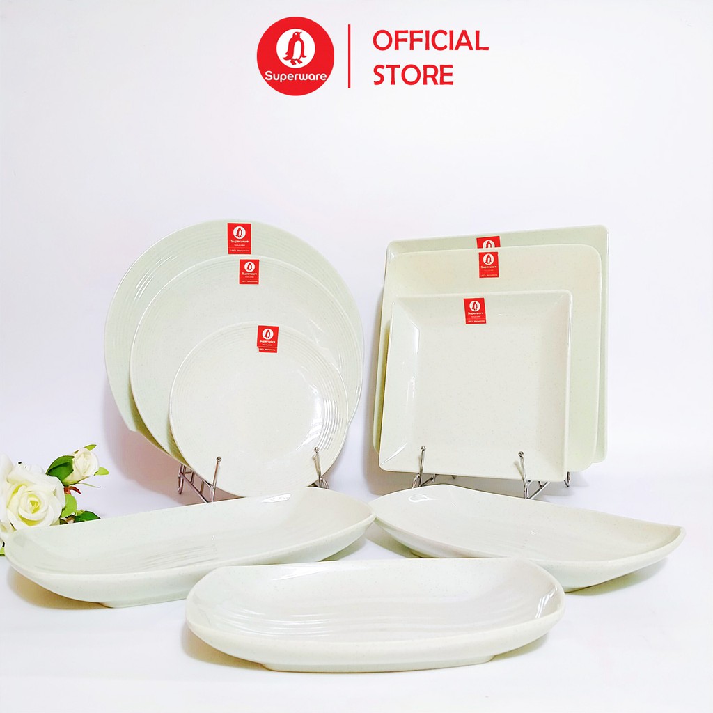 Đĩa Vuông-Tròn Đĩa Thuyền SUPERWARE Nhựa phíp 100% melamine Xanh đá - Green Stone