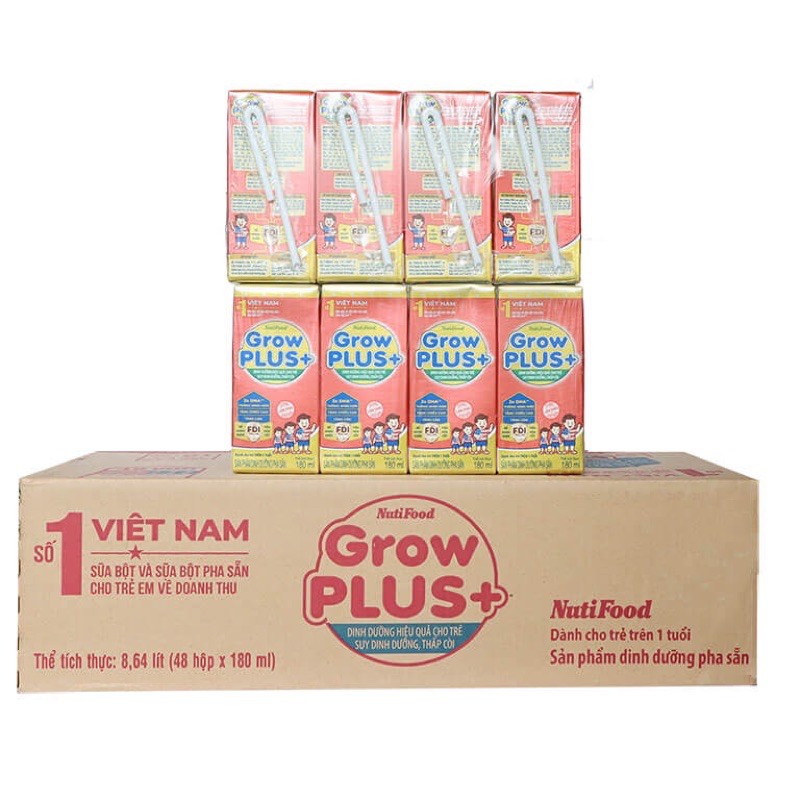 Thùng 48 hộp sữa bột pha sẵn Growplus đỏ 180ml (các loại)
