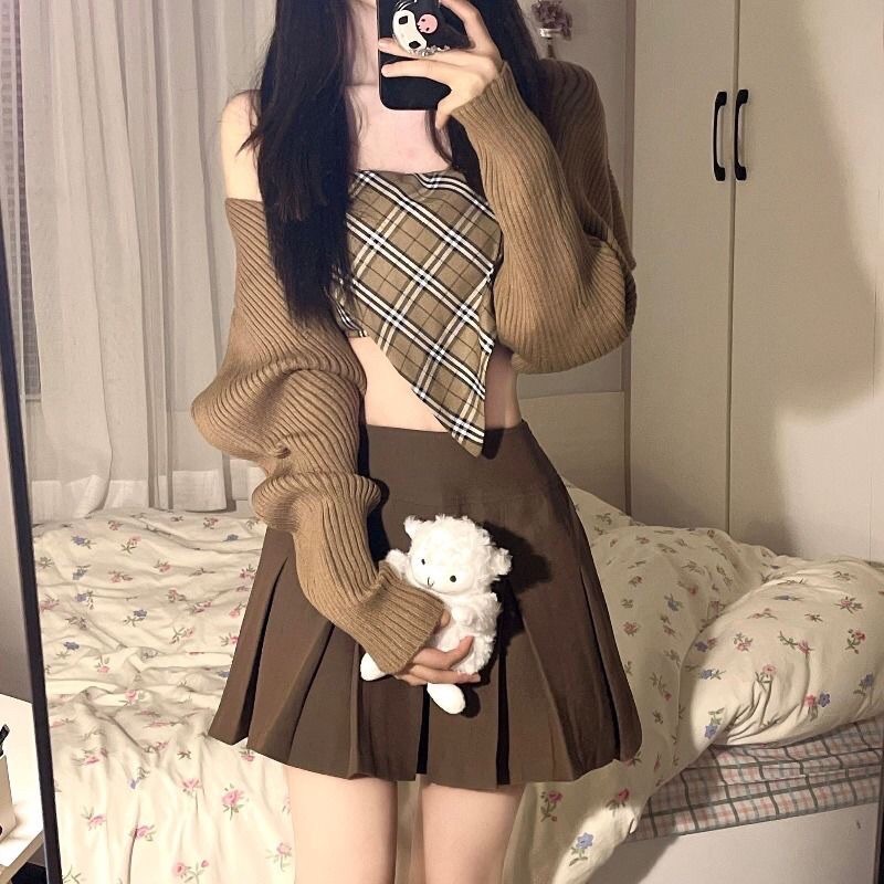 Set Áo Quây + Váy Ulzzang Nâu S2 Thời Trang Nữ 2021