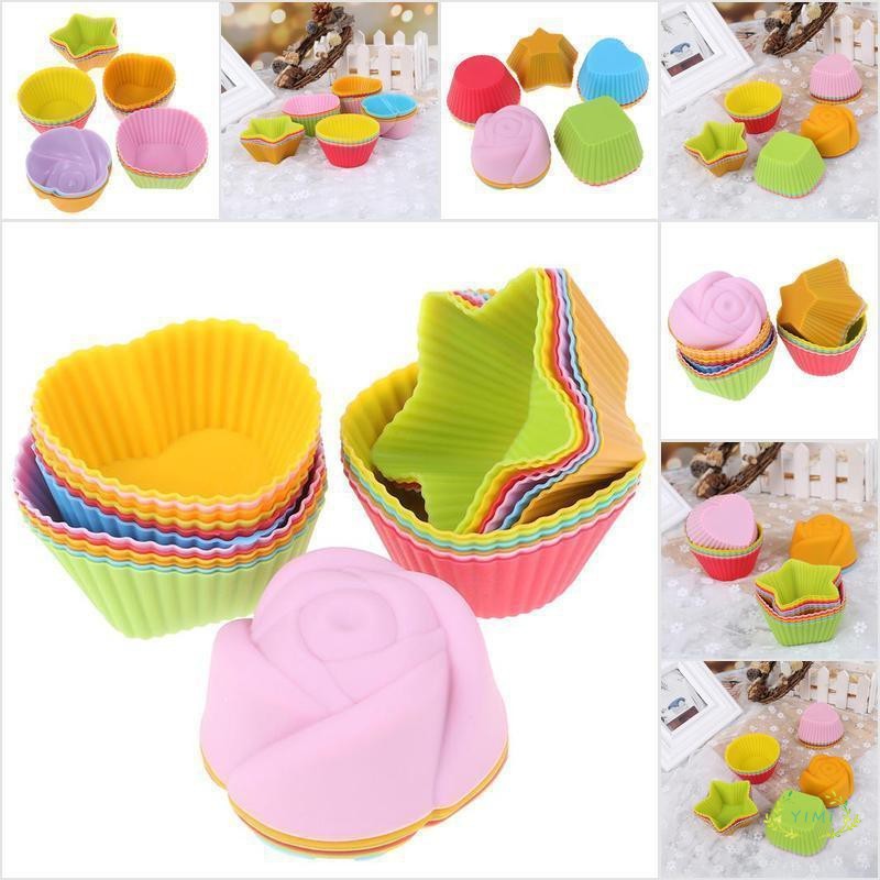 Khuôn Làm Bánh Muffin Bằng Silicon Hình Tròn/ Ngôi Sao/ Hoa/ Trái Tim
