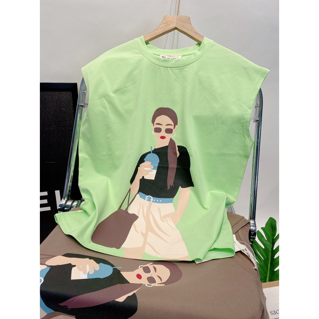 Áo thun nữ kiểu trễ vai Single Lady 2 màu xanh và nâu chất cotton 100% siêu mịn mát mịn