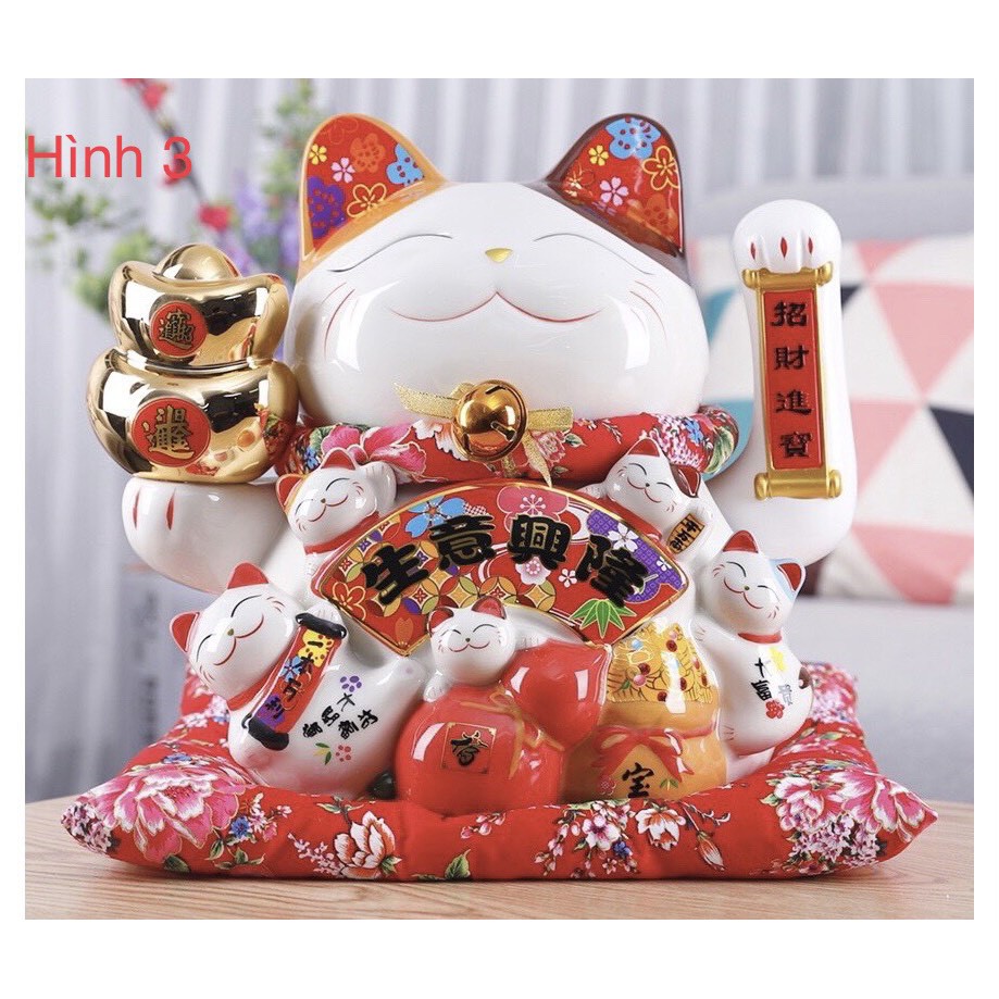 Mèo Thần Tài Sứ , Mèo May Mắn Maneki Neko 26cm . Vẩy Tay Gọi Khách BÁT PHƯƠNG KHAI TÀI