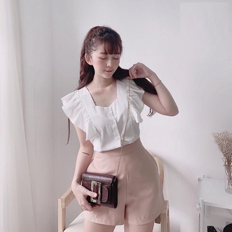Quần short cạp cao kéo khóa VÂN CHÌM sau chất vải tuyết mưa VAV OFFICIAL STORE
