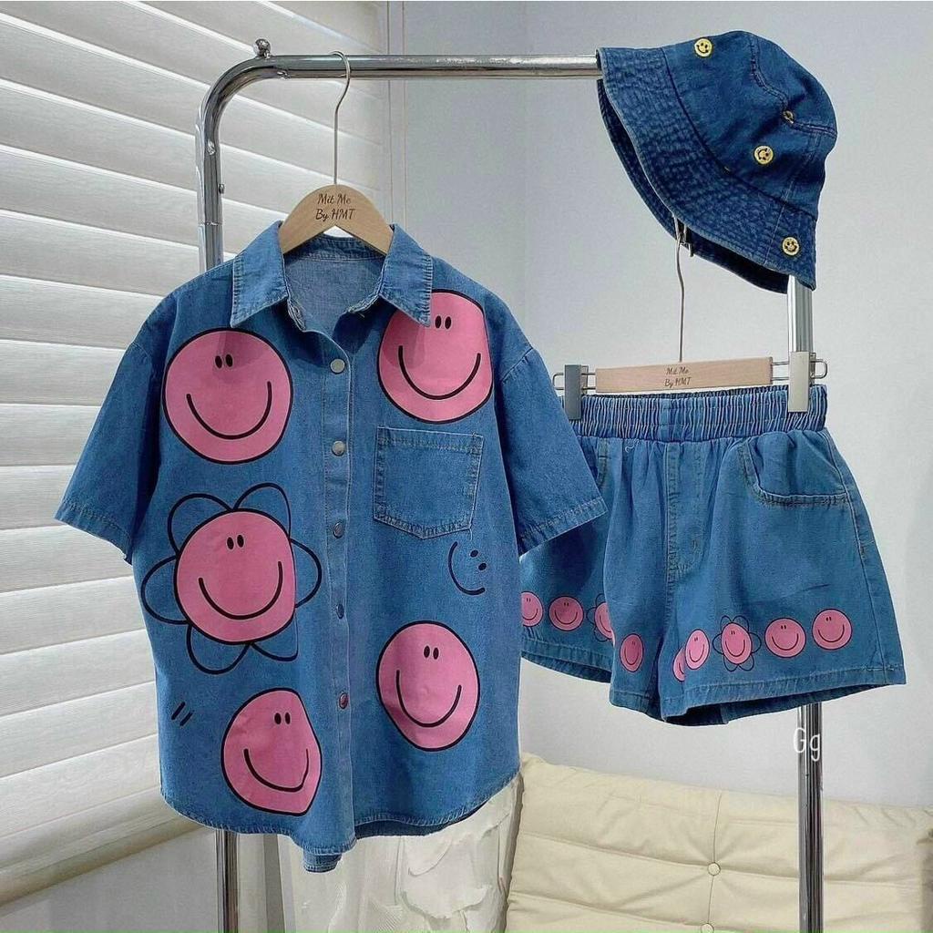 sét bộ đùi jean sơ mi mặt cười hot