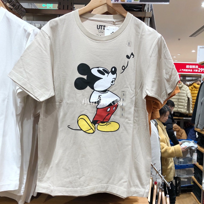 DISNEY Uniqlo Áo Thun Ngắn Tay In Hình Chuột Mickey Thời Trang Cho Cặp Đôi