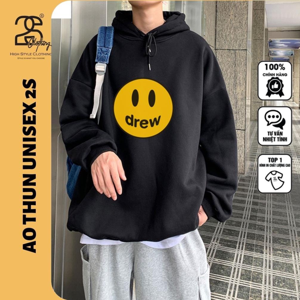 Hoodie Nỉ Bông Unisex Drew Form Rộng Gía Rẻ 2S Clothing, Áo Nỉ Hoodie Basic In Hình Drew Có Mũ Form Bigsize TV5023 *