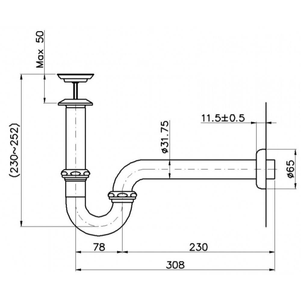 Bộ xi phông loại xả lật chậu rửa mặt lavabo inox 304 9035