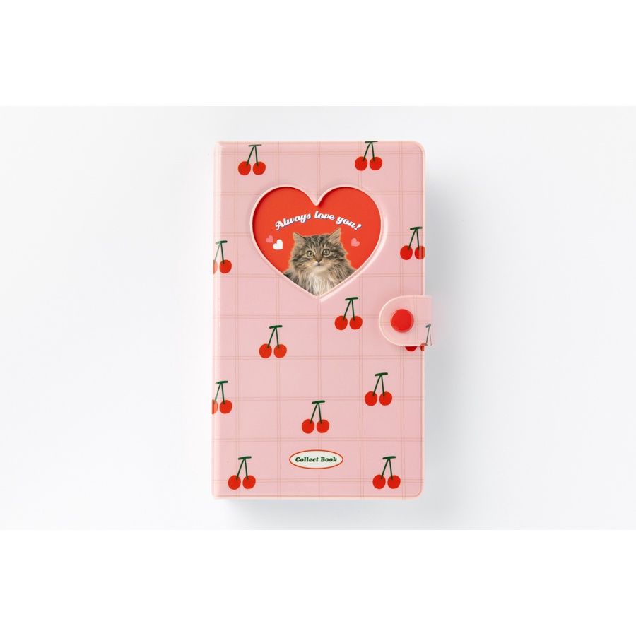 Binder Collect Book ARTBOX Hàn Quốc Đựng Photo Card Ảnh Họa Tiết Mèo Và Cherry Có Nút Bấm Sổ Màu Hồng