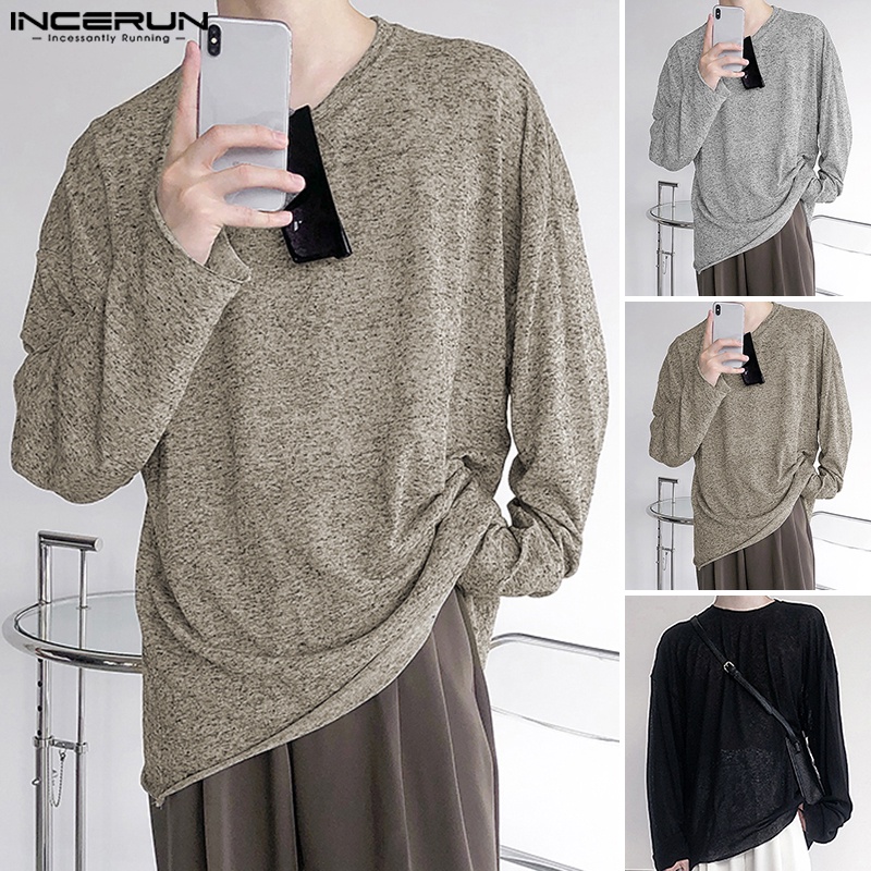 Áo thun INCERUN tay dài cổ tròn trong suốt chống nắng thời trang mùa thu cho nam