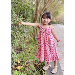 Đầm váy maxi đi biển đi du lịch bé gái❤️Đầm 2 dây có thêm túi nhỏ 2 bên,vải thô hình trái tim❤️size 1-10Y( 10-40 ký)