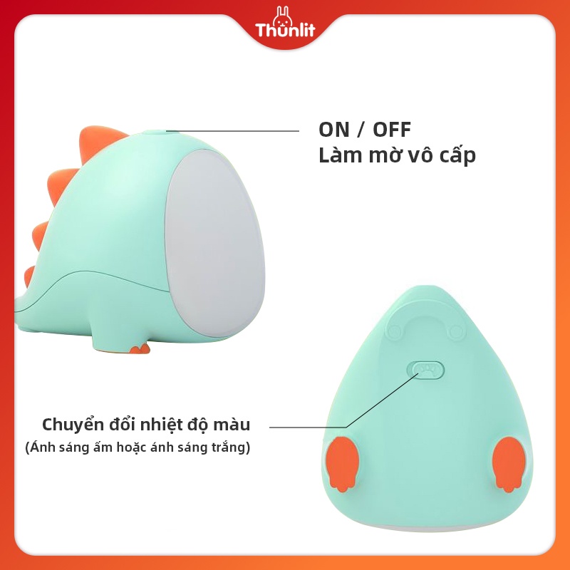 Đèn Ngủ Thunlit Sạc Usb 1200mah 2 Màu Sắc Hình Khủng Long