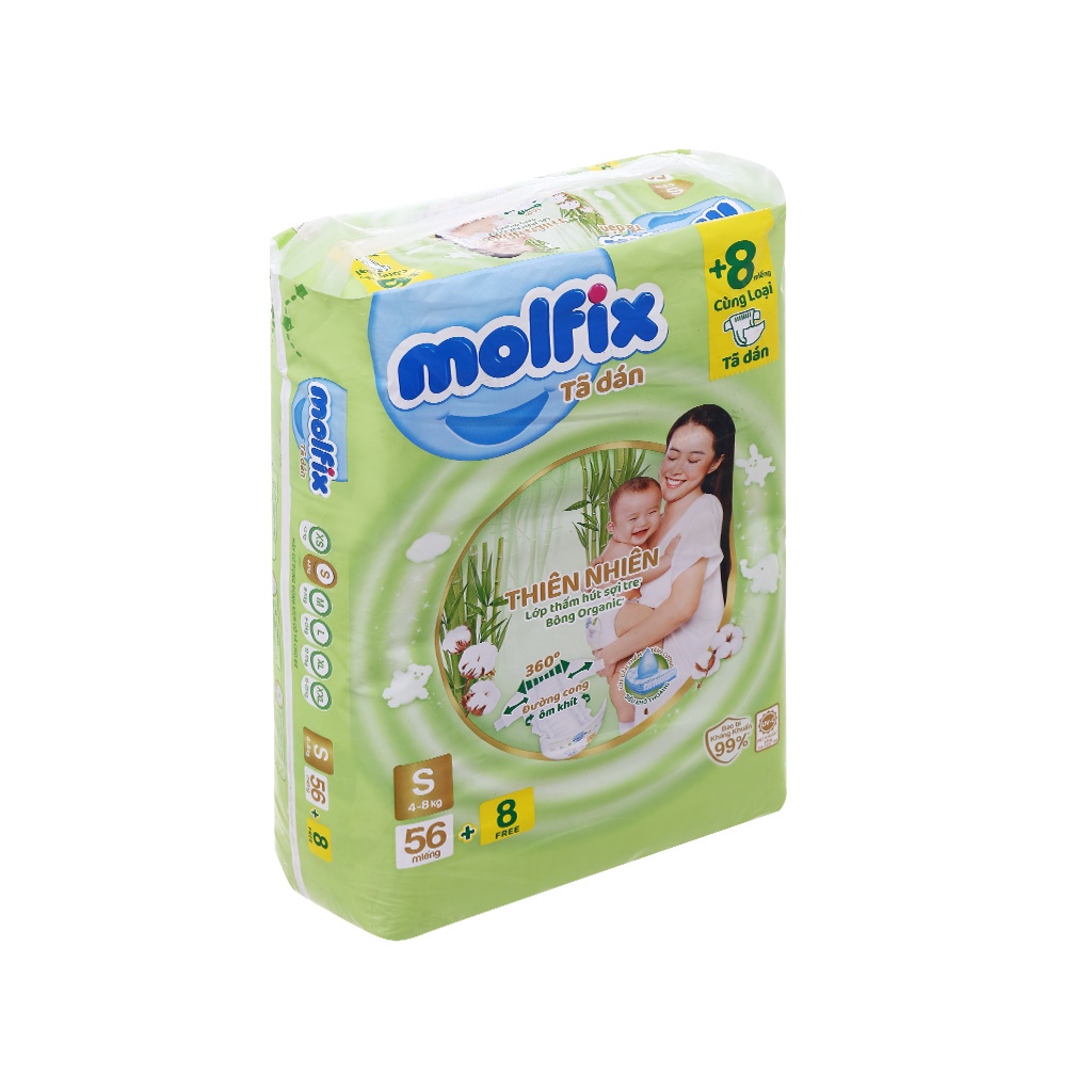 Tã/bỉm quần và dán molfix thiên nhiên jumbo M48,L42,XL38,XXL30,XXXL24