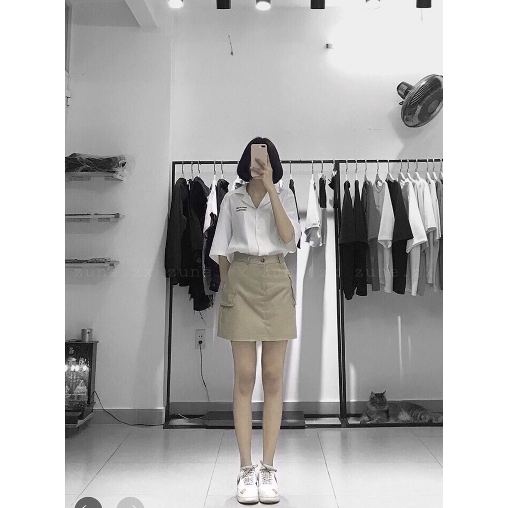 Chân Váy KAKI CHỈ NỔI và TÚI HỘP Nữ  1hitshop