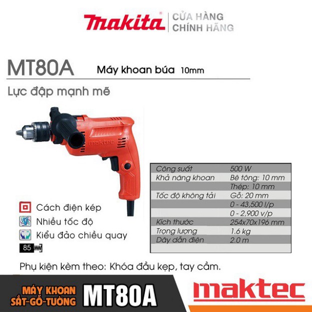 [Chính Hãng] Máy Khoan Động Lực Maktec MT80A (10MM-500W)