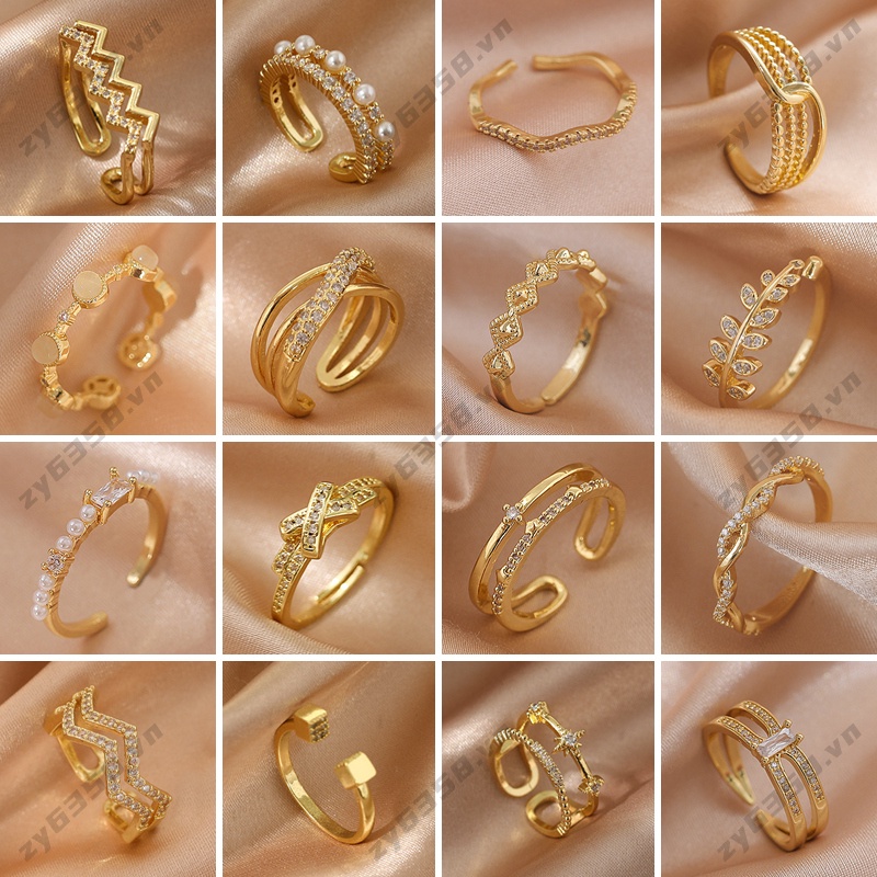 Nhẫn Hở Mạ Vàng 18K Đính Kim Cương Sang Trọng Không Phai Màu Thời Trang Cho Nữ