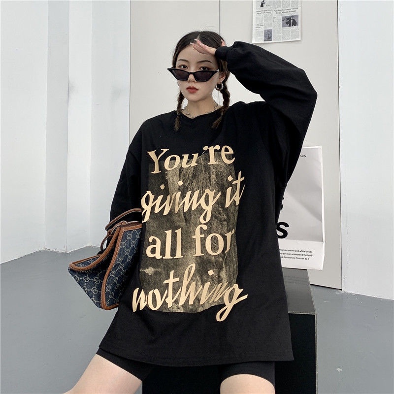 COZOK Áo sweater Tay Dài Dáng Rộng In Chữ Thời Trang