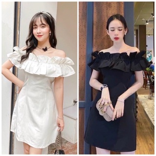 Đầm váy phối bèo trễ vai body form ngắn thanh lịch đi tiệc (kèm hình thật)