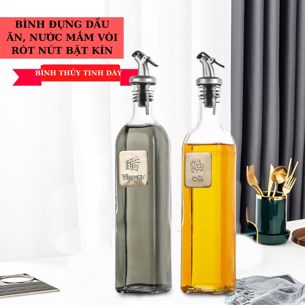 Bình đựng dầu ăn, chai đựng nước mắm,gia vị thủy tinh 500ML có vòi rót thông minh đồ dùng nhà bêp