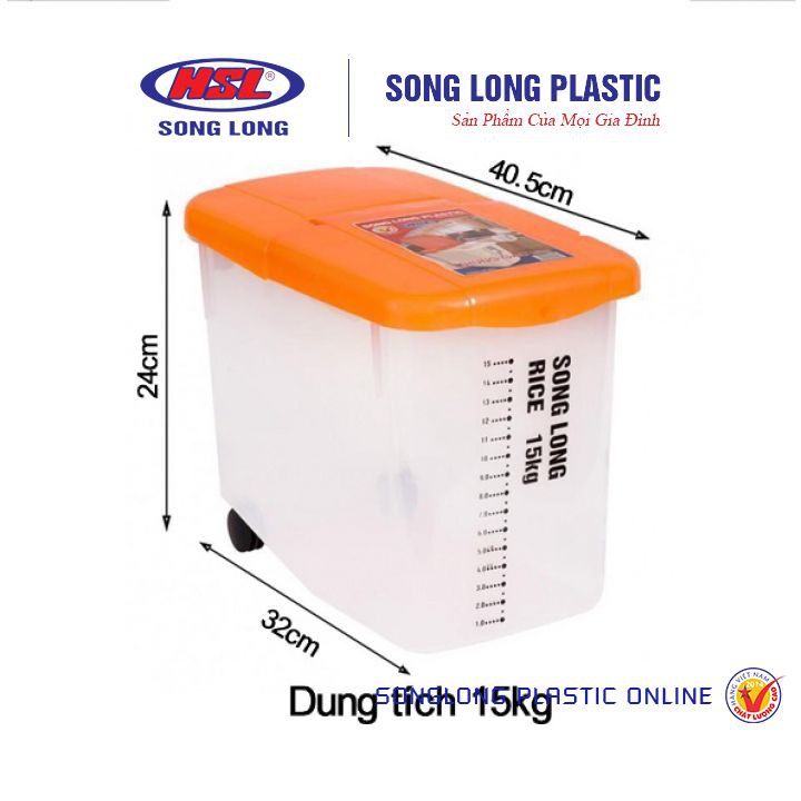 Thùng Đựng Gạo Thông Minh 10kg -15Kg Song Long 2048 Có Bánh Xe