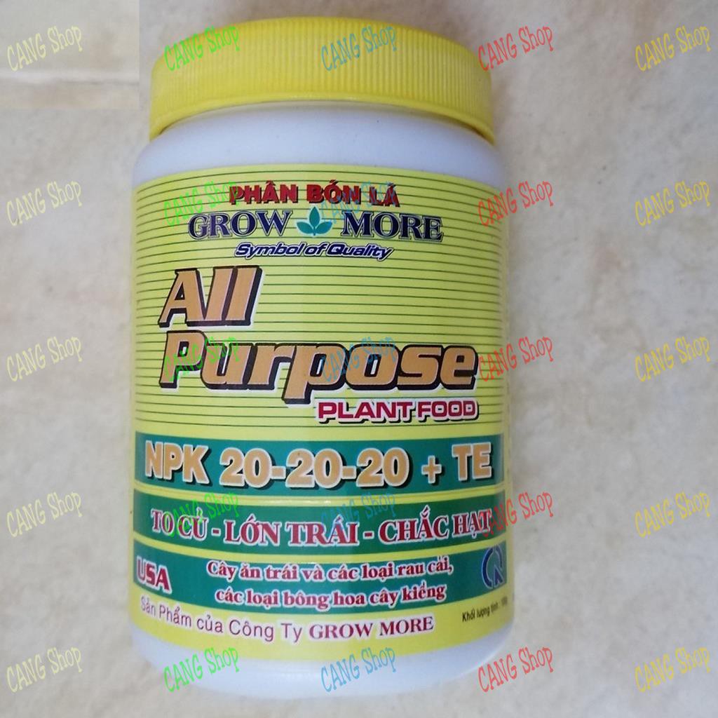 PHÂN BÓN LÁ GROWMORE - USA, ALL PURPOSE PLANT FOOD NPK 20-20-20 + TE: TO CỦ, LỚN TRÁI, CHẮC HẠT