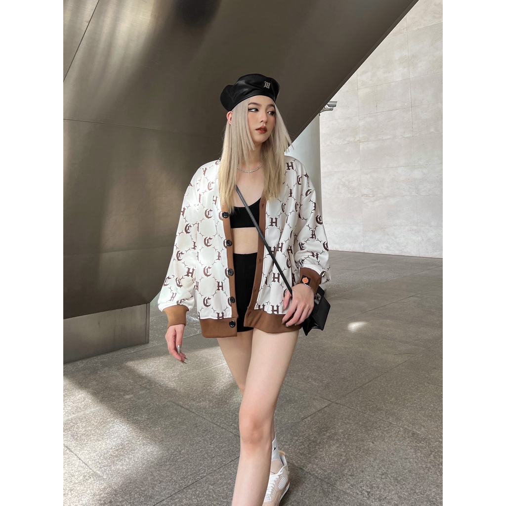 Áo Khoác Cardigan LOGO PATTERN hoạ tiết màu đen/kem - HighClub Brand Chính Hãng