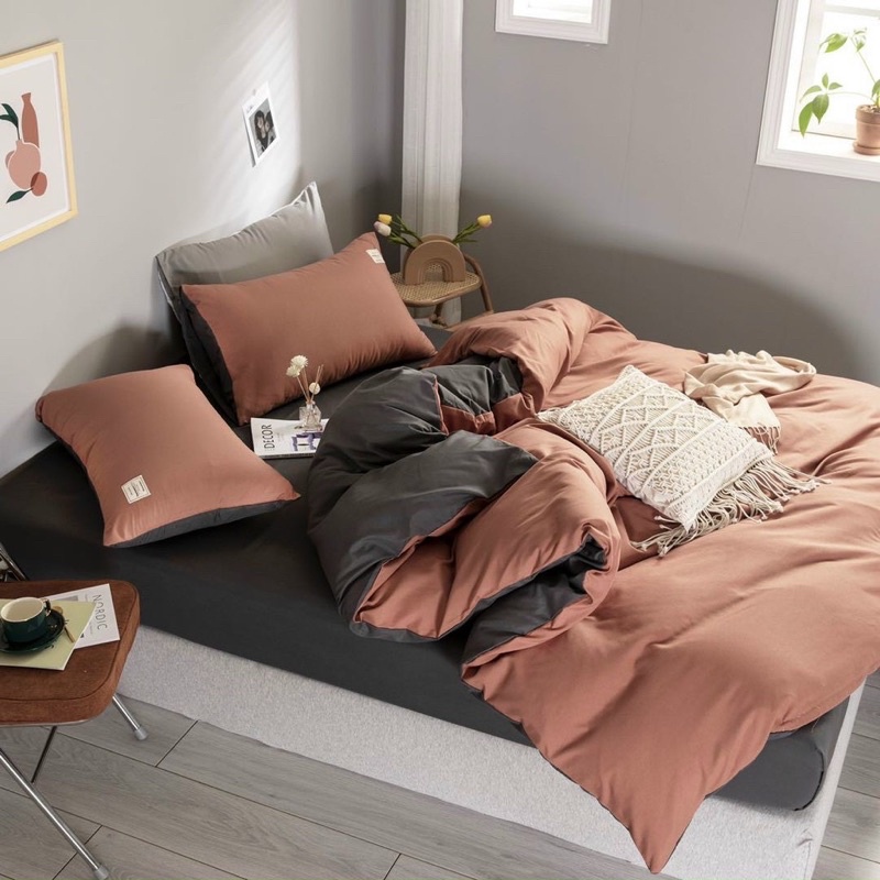 Bộ chăn ga gối Cotton Tici phối xám đậm MÂY BEDDING