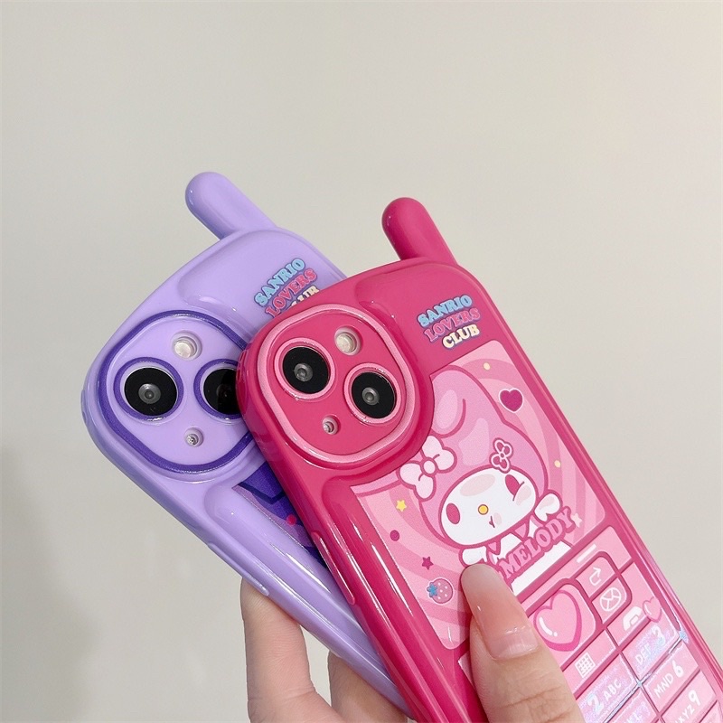 Ốp lưng iphone mềm dẻo viền bo tròn chống sốc mẫu điện thoại bàn phím hình kuromi màu tím và bé thỏ melody hồng cute