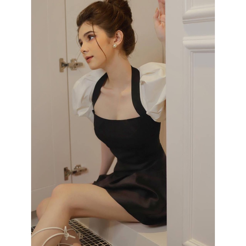 Áo Tafta Croptop Cổ Vuông Vai Bồng Sang Xịn  TN1439