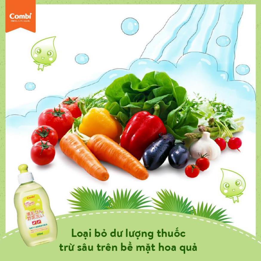 CHAI DUNG DỊCH NƯỚC RỬA BÌNH SỮA VÀ RAU CỦ QUẢ TỪ DẦU CỌ COMBI 300ml  (CHÍNH HÃNG) CHO BÉ (111831)