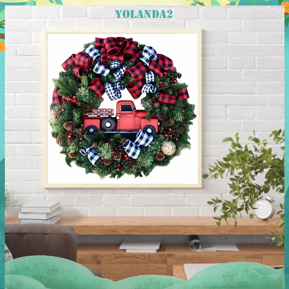 Tranh đính đá kim cương toàn bộ 5D DIY hình vòng hoa giáng sinh