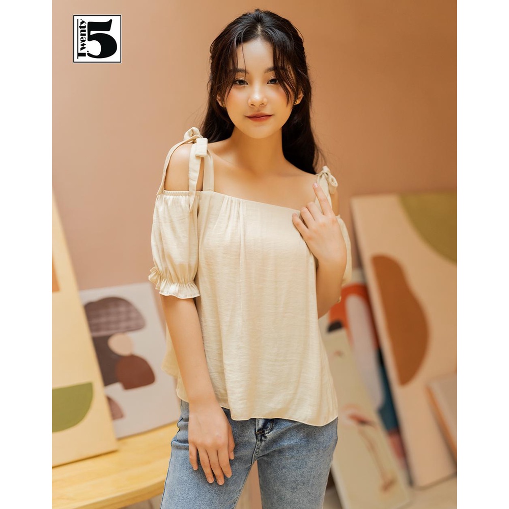 Áo kiểu nữ trễ vai dây thắt nơ tay chun bồng tiểu thư Twentyfive TA17