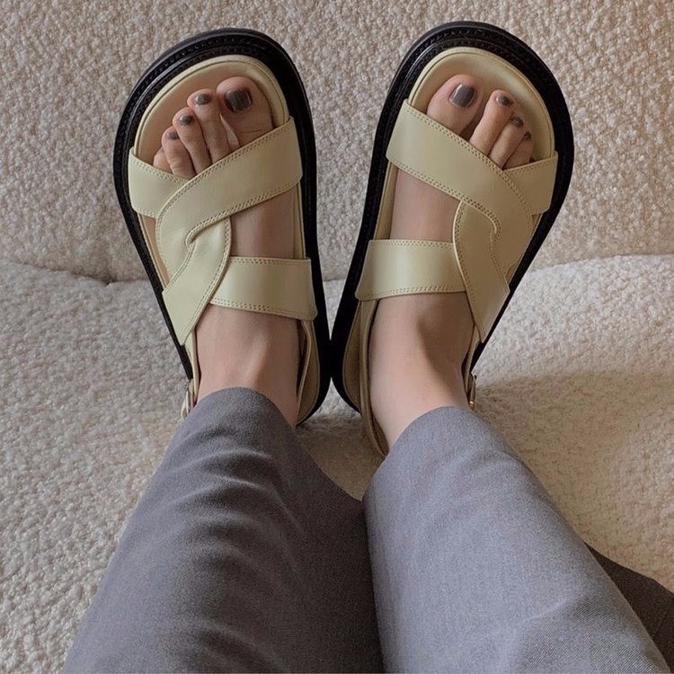 SANDAL ULZZANG QUAI VIỀN SAU KHUY CÀI, KHÔNG THẤM NƯỚC ẢNH THẬT