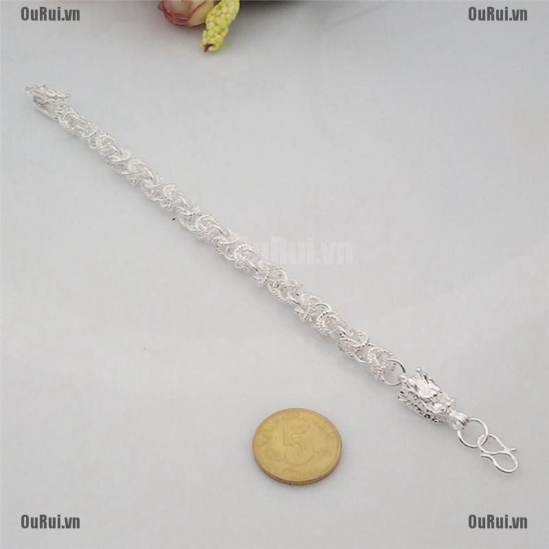 Vòng tay bằng bạc thiết kế hình rồng độc đáo thời trang cá tính cho nam