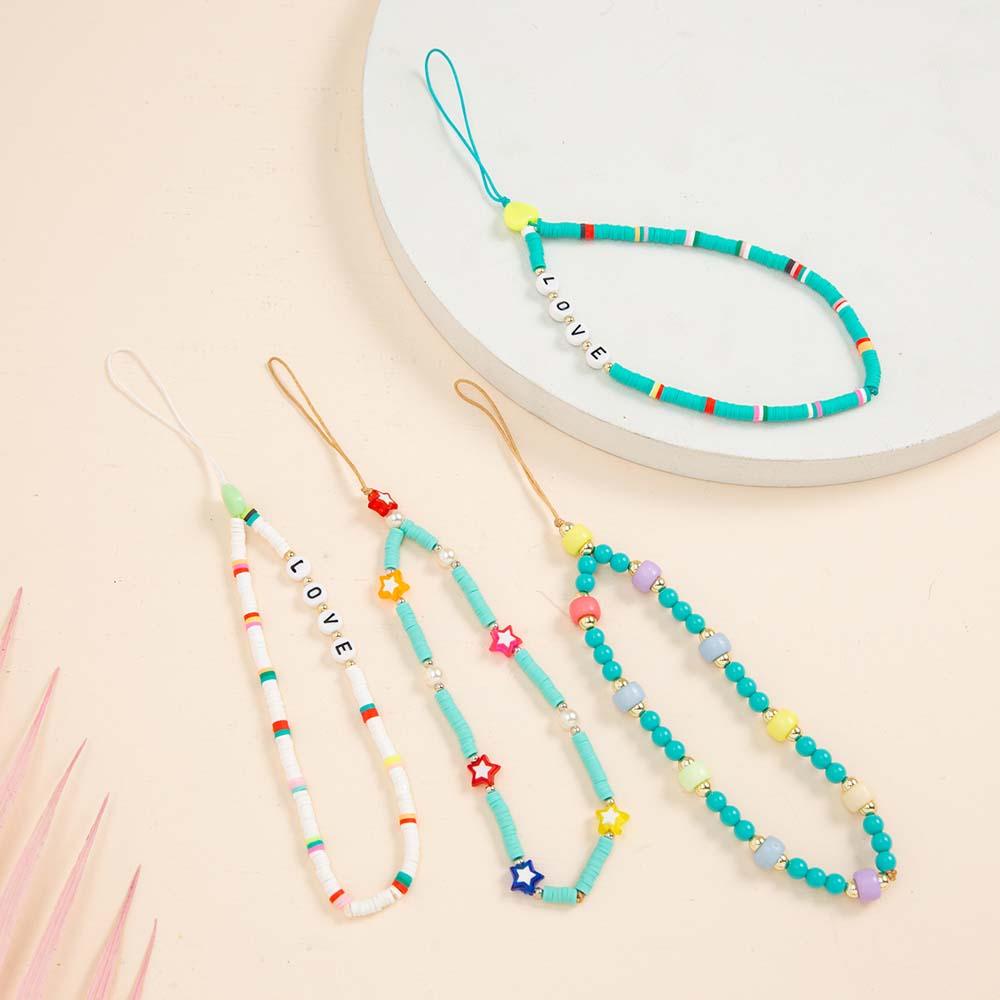 Dây Đeo Điện Thoại Xỏ Hạt Acrylic Màu Xanh Lá Chống Thất Lạc Phong Cách Bohemia