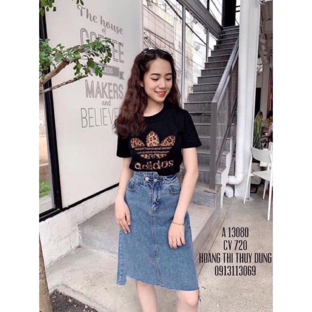 Áo PHONG đính đá nổi in hình ADIDAS