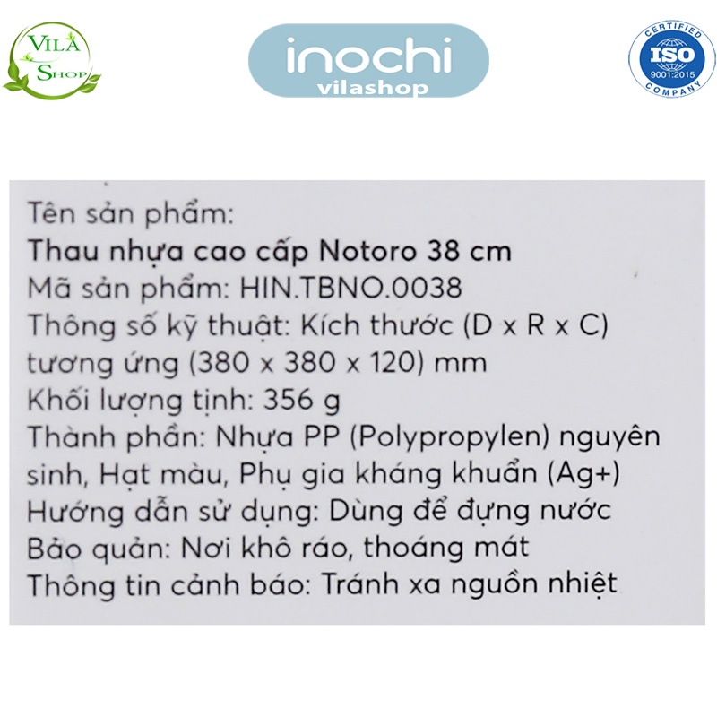 Thau Rửa Mặt 38cm, Chậu Rửa Mặt Notoro Inochi Nhựa Cao Cấp, Chắc Chắn, Sang Trọng An Toàn Cho Sức Khỏe