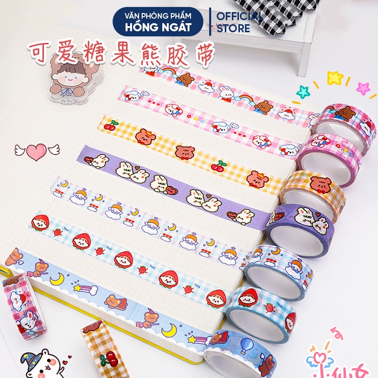 Băng keo washi tape cute dính trang trí bàn học sổ vở, văn phòng phẩm đồ dùng học tập làm quà tặng BK02