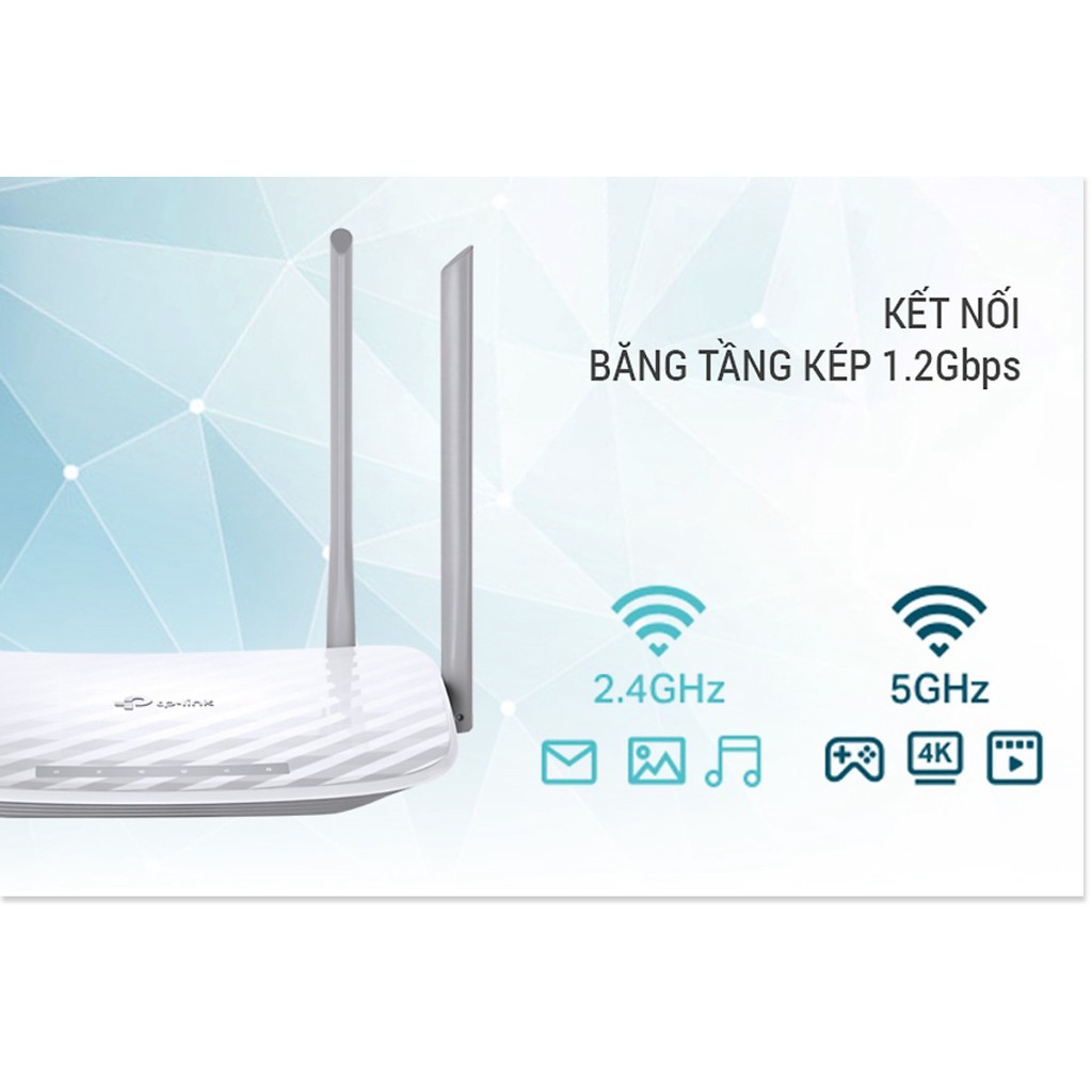 Router Wifi Băng Tần Kép AC1200 TP-Link Archer C50 - Hàng Chính Hãng