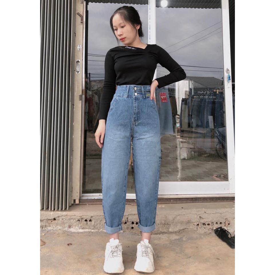 QUẦN BAGGY JEAN NỮ LƯNG CAO XẺ NỬA ĐĨA CHÉO LƯNG CAO MÀU XANH NHẠT CAO CẤP NITI ĐỦ SIZE S, M, L SIÊU HOT CỰC MÁT