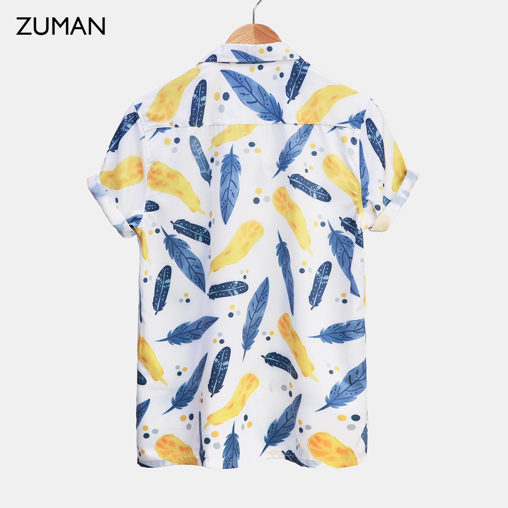 Áo sơ mi họa tiết tay ngắn nam Eagle Feathers ZUMAN  ASM147 form suông, chất lụa vân chéo, thoáng mát, không nhăn | BigBuy360 - bigbuy360.vn